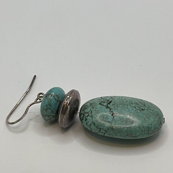925 Sterling Silver Dangle Earrings With Turquoise Beads – Southwestern Boho Sty - Picture 2 of 9